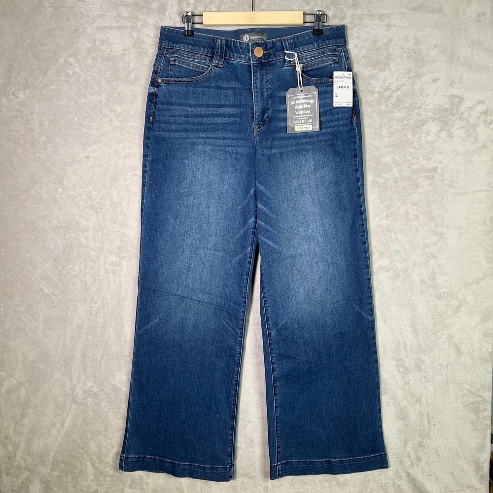 DEMOCRACY Indigo Blue Wide Leg Ab Technology Denim Jeans Size 12 High Rise Retro